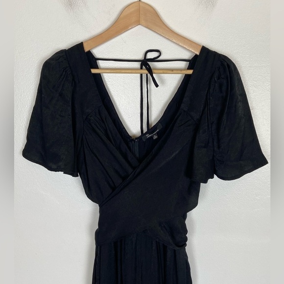 The Clothing Company Satin Wide Leg Jumpsuit Size L Black Faux Wrap Back Tie - Picture 2 of 10